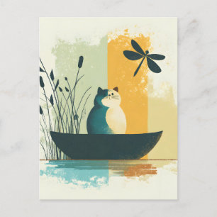 Minimalistischer Abstrakter Chubby-See Weiße Katze Feiertagspostkarte