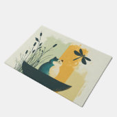 Minimalistischer Abstrakter Chubby-See Weiße Katze Fußmatte (Schrägansicht)