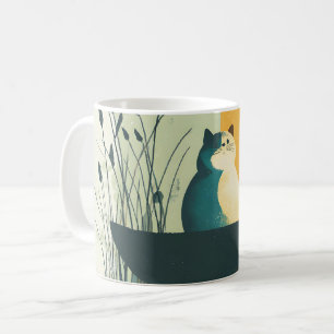 Minimalistischer Abstrakter Chubby-See Weiße Katze Kaffeetasse