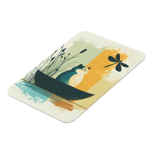 Minimalistischer Abstrakter Chubby-See Weiße Katze Magnet (Linke Seite)