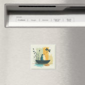 Minimalistischer Abstrakter Chubby-See Weiße Katze Magnet (In Situ (Geschirrspüler))