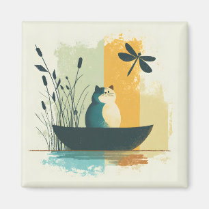 Minimalistischer Abstrakter Chubby-See Weiße Katze Magnet