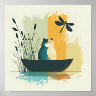 Minimalistischer Abstrakter Chubby-See Weiße Katze Poster