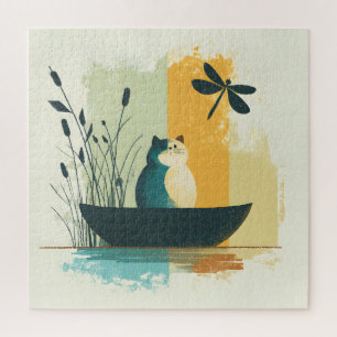 Minimalistischer Abstrakter Chubby-See Weiße Katze Puzzle
