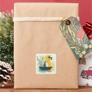 Minimalistischer Abstrakter Chubby-See Weiße Katze Quadratischer Aufkleber