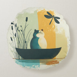 Minimalistischer Abstrakter Chubby-See Weiße Katze Rundes Kissen