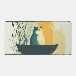 Minimalistischer Abstrakter Chubby-See Weiße Katze Schreibtischunterlage