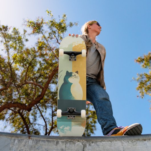Minimalistischer Abstrakter Chubby-See Weiße Katze Skateboard (Außenbereich 1)