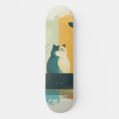 Minimalistischer Abstrakter Chubby-See Weiße Katze Skateboard (Vorderseite)