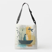 Minimalistischer Abstrakter Chubby-See Weiße Katze Tragetaschen Mit Langen Trägern (Rückseite)