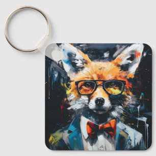 Minimalistischer abstrakter Fuchs im Anzug Schlüsselanhänger