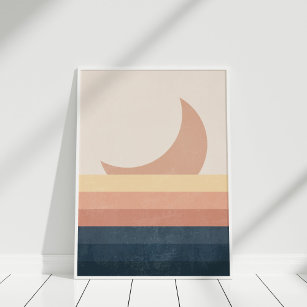 Minimalistischer Abstrakter Mond und Ozean Poster