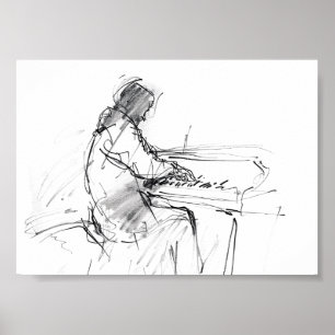 Minimalistischer abstrakter Pianist beim Klaviersp Poster