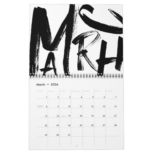 Minimalistischer Abstrakter Schwarz-Weiß-Kalender Kalender (Mär 2026)