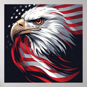 Minimalistischer Adler mit Flagge – Moderne patrio Poster