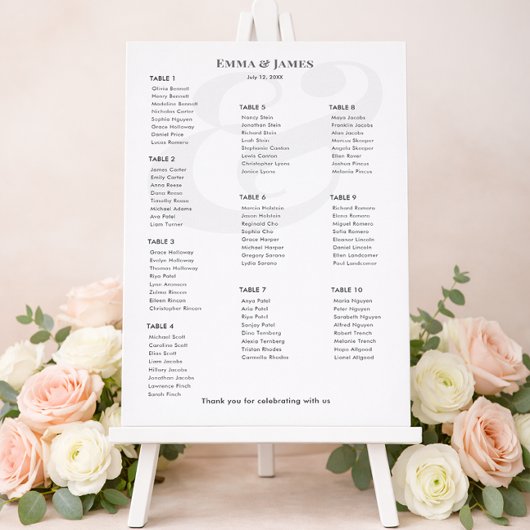 Minimalistischer Ampersand-Hochzeit | 10 Sitzplan Poster