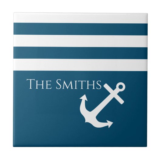 Minimalistischer Anker und Streifen Fliese (Vorderseite)