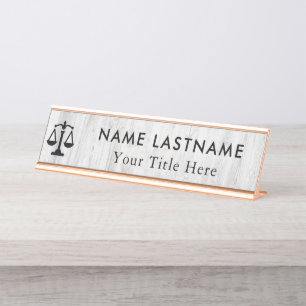 Minimalistischer Anwalt in Grey White Woodland Schreibtischnamensplakette