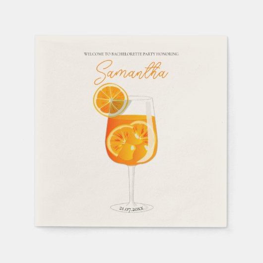 Minimalistischer Aperol Spritz Junggeselinnen-Absc Serviette (Vorderseite)