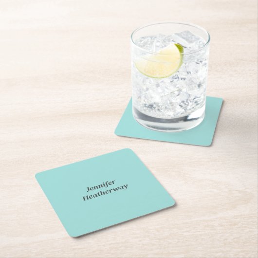 Minimalistischer Aqua-Blau-individuelle Name Rechteckiger Pappuntersetzer (Vor Ort)