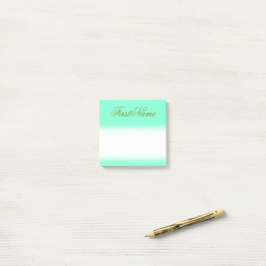 Minimalistischer Aquamarine-Hintergrund und Grünna Post-it Klebezettel (Auf Schreibtisch)