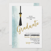 Minimalistischer Aquamariner Abschluss Einladung (Vorne/Hinten)