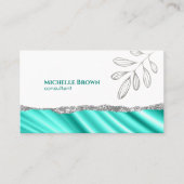 Minimalistischer aquamariner Blätter-Berater Visitenkarte (Vorderseite)