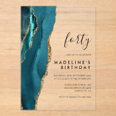 Minimalistischer Aquamariner Goldene Agate Geode 4 Acryleinladungen (Vorderseite)