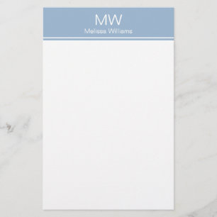 Minimalistischer Baby Blue & White Name mit Monogr Briefpapier