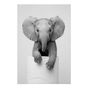 Minimalistischer Baby-Elefant schaut über Toilette Poster