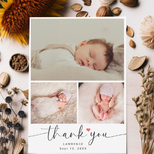 Minimalistischer Baby Shower 3-Foto-Collage Danke