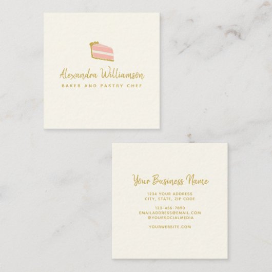 Minimalistischer Baker Hand gezogener Kuchen Perso Quadratische Visitenkarte (Vorne/Hinten)