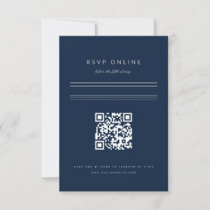 Minimalistischer Bar Mitzvah Navy Blue Silver QR C RSVP Karte