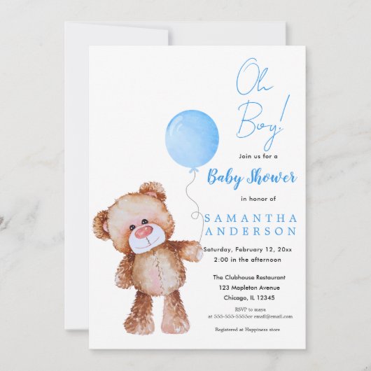 Minimalistischer Bär 'Oh Junge'! Einladung der Bab (Vorderseite)