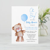 Minimalistischer Bär 'Oh Junge'! Einladung der Bab (Stehend Vorderseite)