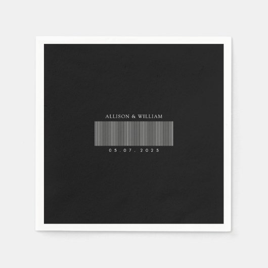 Minimalistischer Barcode-Chic: Schwarz-Weiß-Hochze Serviette (Vorderseite)