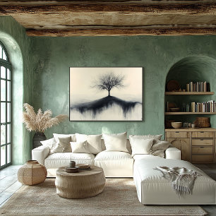 Minimalistischer Baum auf Hügel mit tropfenden Sch Poster