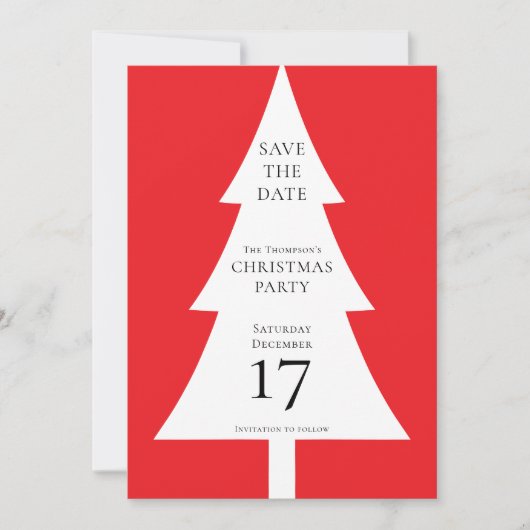 Minimalistischer Baum Gestalten Weihnachtsrot Save Einladung (Vorderseite)
