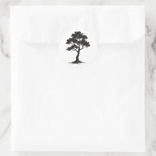 Minimalistischer Baum – Naturillustration mit Tusc Runder Aufkleber