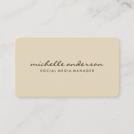 Minimalistischer Beige-Cursive-Text Visitenkarte (Vorderseite)