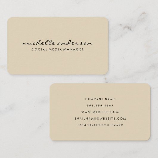 Minimalistischer Beige-Cursive-Text Visitenkarte (Vorne/Hinten)