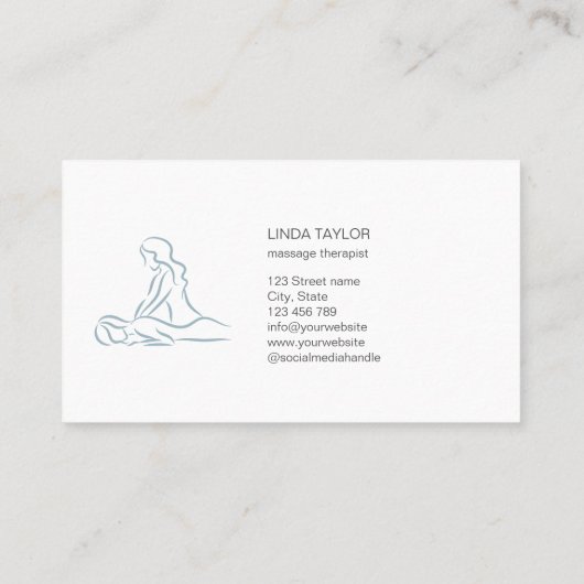 Minimalistischer Beruflicher Massagetherapeut Blue Visitenkarte (Rückseite)