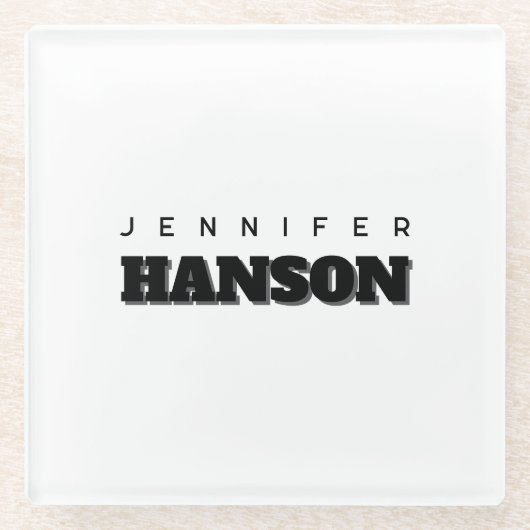 Minimalistischer Beruflicher Name Schwarz/Weiß Glasuntersetzer (Vorderseite)