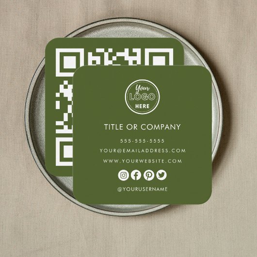 Minimalistischer Beruflicher QR-Code für Moss Gree Quadratische Visitenkarte