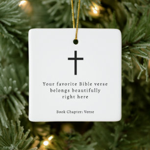 Minimalistischer Bibelvers mit Kreuz Keramikornament