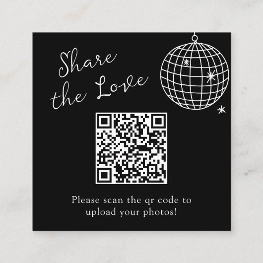 Minimalistischer Black Disco Ball QR Code Teilen S Begleitkarte (Vorderseite)
