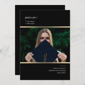 Minimalistischer Black Gold Foto Abschluss Einladung (Vorne/Hinten)