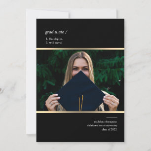 Minimalistischer Black Gold Foto Abschluss Einladung