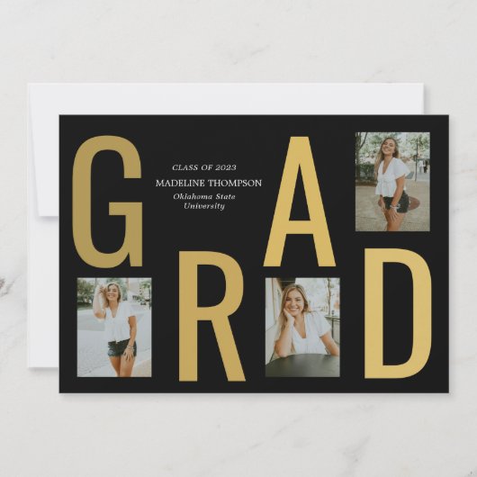 Minimalistischer Black Gold Grad Foto Abschluss Ankündigung (Vorderseite)