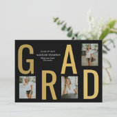 Minimalistischer Black Gold Grad Foto Abschluss Ankündigung (Stehend Vorderseite)